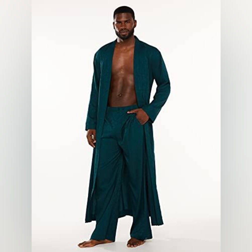 NWT SAVAGE X FENTY Mens Satin Jacquard Long Robe Hunters Green Size Medium